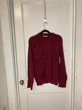 Men’s Cable Knit Crewneck Sweater - Burgundy
